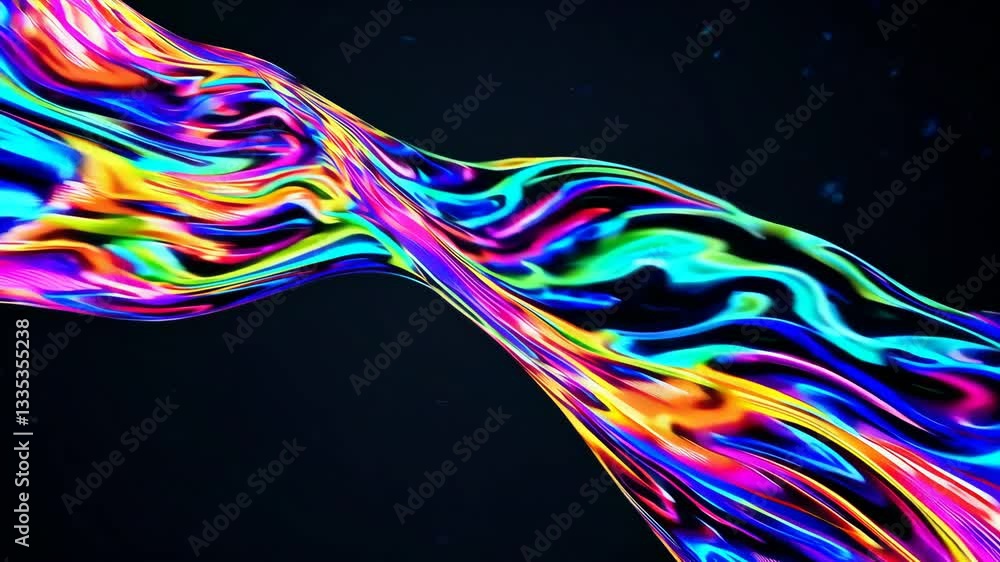 Poster abstract neon wave pattern with vibrant colors on a dark background. digital art concept