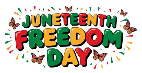 Colorful JUNETEENTH typography isolated on a white or transparent background.