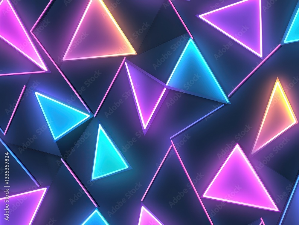 Poster vibrant geometric pattern featuring neon triangles in various colors and orientations