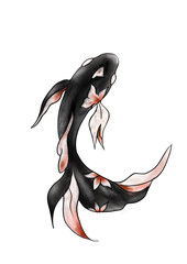 Black fish in Chinese style painted with watercolor