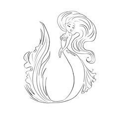 Outline of a beautiful mermaid for coloring