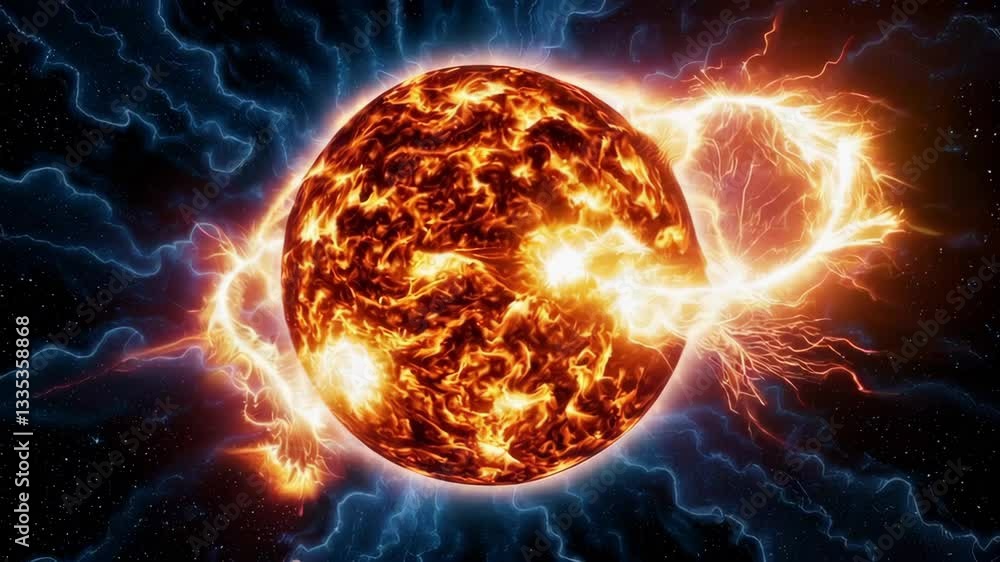 Poster plasma eruption transforms celestial sphere. electromagnetic storms generate intense energy bursts a
