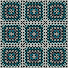 Pattern with crochet granny square wallpaper handmade decorative art design print	
