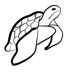 Clear black outline of a cartoon turtle