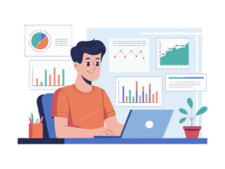 Data Analyst in Workspace - Vector Illustration
