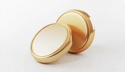 Two gold circular objects, slightly overlapping, on a white background.  A modern, minimalist design
