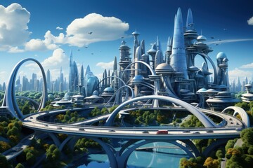 Fototapeta premium A cityscape with a network of intersecting highways