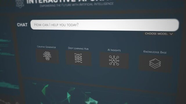 Animated UI motion dynamic interactive AI chat interface demonstration with evolving graphic elements in 4k