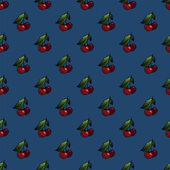 Seamless pattern with cherry doodle for decorative print, wrapping paper, greeting cards, wallpaper and fabric