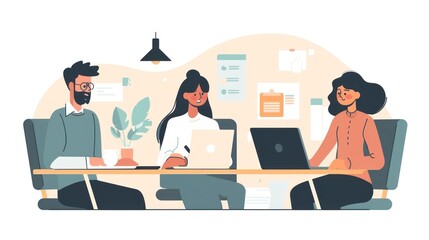 Collaborative Workspace Team of Professionals Working Together in a Modern Office Environment