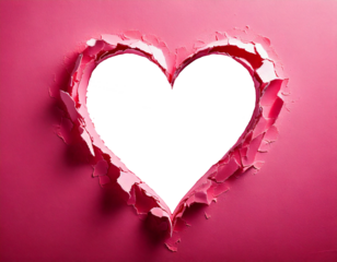 delicate pink paper sheet featuring a precisely torn heart-shaped hole in the center, its rough edges curling outward, symbolizing love, vulnerability, and emotional depth—perfect for romantic-themed 
