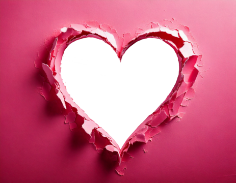 delicate pink paper sheet featuring a precisely torn heart-shaped hole in the center, its rough edges curling outward, symbolizing love, vulnerability, and emotional depth—perfect for romantic-themed 