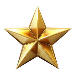 A stunning 3D gold star, gleaming with sharp edges and a reflective surface, symbolizing achievement or celebration.