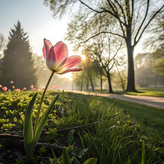 pink tulips in the garden