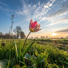 tulip field in the morning