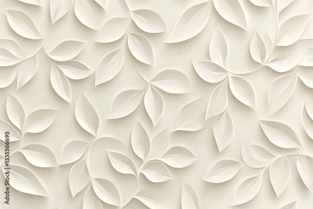 Poster elegant beige botanical pattern with subtle 3d textured leaves design