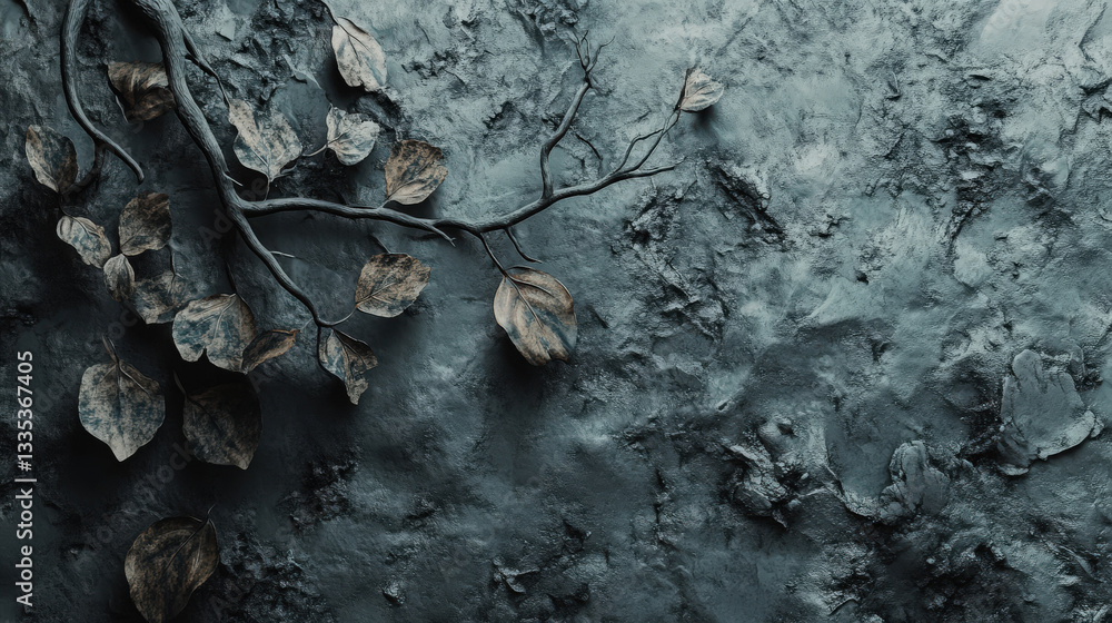 Poster textured 3d leaf branch. a 3d textured background featuring a branch with leaves, providing a unique