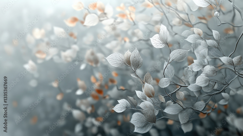Poster textured leaves close-up. close-up of textured leaves in a soft, diffused light creating a serene an