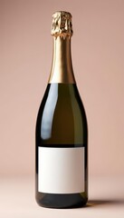 Elegant champagne bottle, blank label, studio shot, festive, celebration