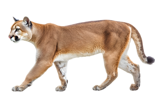 Cougar Profile Walking Against Black Background
