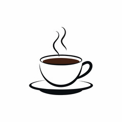 Obraz premium A clean and minimalistic black-and-white line art illustration of a steaming coffee cup on a saucer 