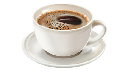 Steaming cup of coffee on transparent background, perfect for cafe and restaurant advertisements