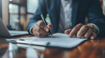 Real estate agent talked about the terms of the home purchase agreement and asked the customer to sign the documents to make the contract legally, Home sales and home insurance concept.