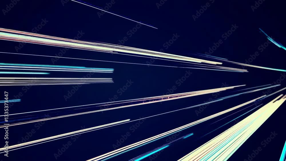 Poster dynamic neon light trails on dark background, futuristic speed concept