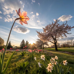 spring morning with nice flower