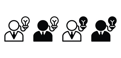 Expert Advice Lightbulb and Person Illustrations Icons Black and White Color Vector Design Illustration Set