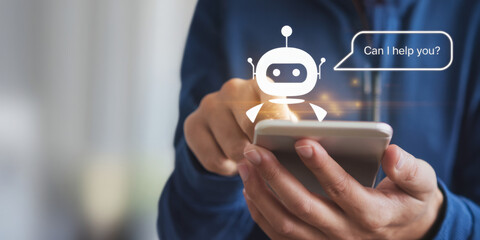 Chatbot conversation Ai Artificial Intelligence technology online customer service.Digital chatbot, robot application, OpenAI generate. Futuristic technology.Virtual assistant on internet.