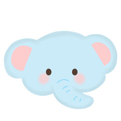 Kawaii Blue Elephant Cute and Adorable Elephant Face Illustration