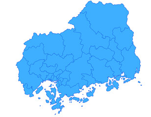 広島県　地図　ブルー　イラスト