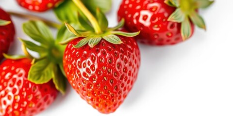 Single ripe strawberry, vibrant red, glossy skin, isolated, plant, still life