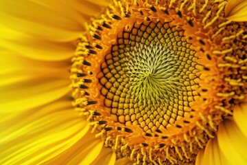 A close up macro photograph of a beautiful sunflower center