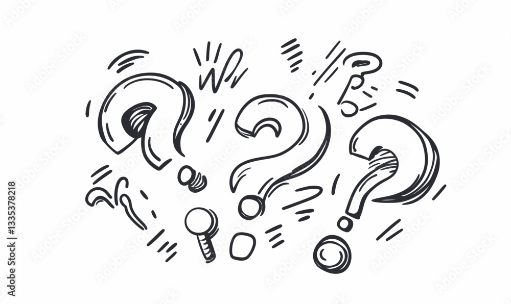 Poster Intricate Line Art of Question and Exclamation Marks for Query and FAQ Concepts