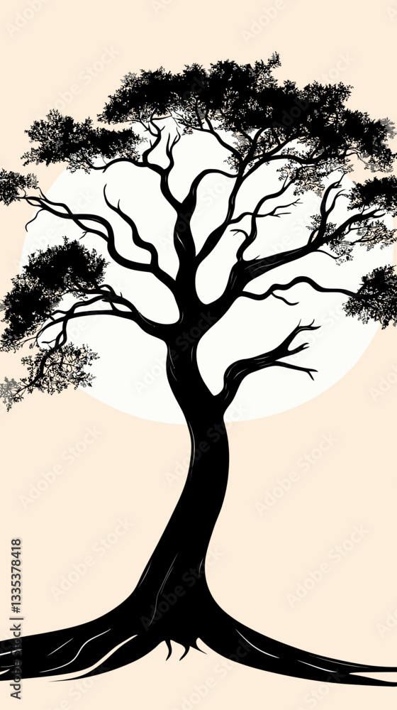 Poster minimalist tree silhouette vector art with elegant branch design ideal for svg projects