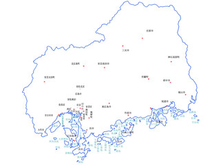 広島県　地図　白　斑点　イラスト