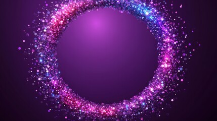 Colorful swirling particles circle frame