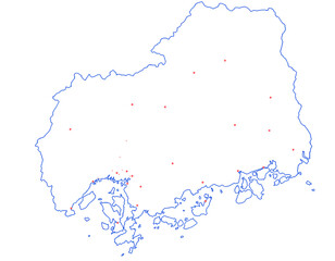 広島県　地図　白　斑点　イラスト