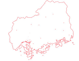 広島県　地図　白　斑点　イラスト