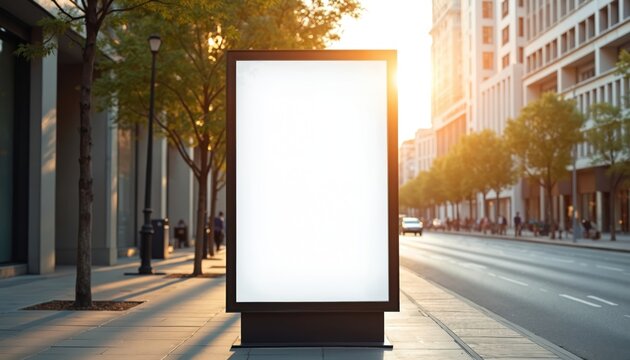 Large blank advertising billboard poster banner mockup on city street. Commercial marketing template, urban exterior for public advertisement design. Modern signboard for promotion. Empty board near