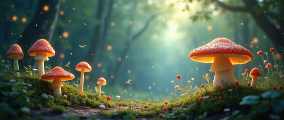Mythical Mushroom Kingdom: Vibrant Fungi and Colorful Wildflowers Abound
