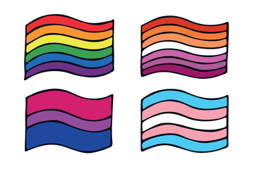 Set of colorful LGBTQ+ pride flags Gender equality and sexual identity pride flags collection LGBTQIA community pride month