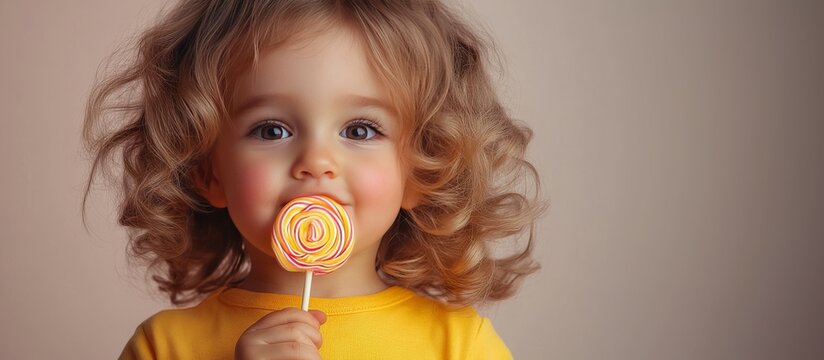 Little girl eating lollipop celebrating national sweets day in usa