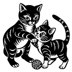 Fototapeta premium adorable black cat playing with its kitten