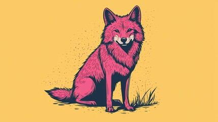 Obraz premium Pink Fox Illustration on Mustard Background