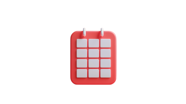 Red and white calendar 3D render icon isolated on white background