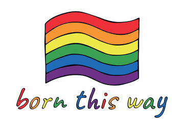 Colorful Gay pride flag Happy pride day LGBTQ community Pride Month Vector hand drawn doodle for posters, stickers, logo, cards
