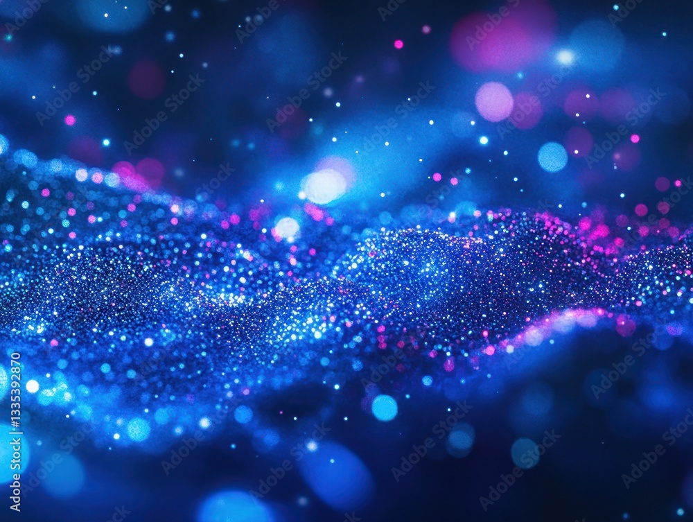 Poster abstract representation of shimmering particles in a cosmic-like environment, creating a sense of de